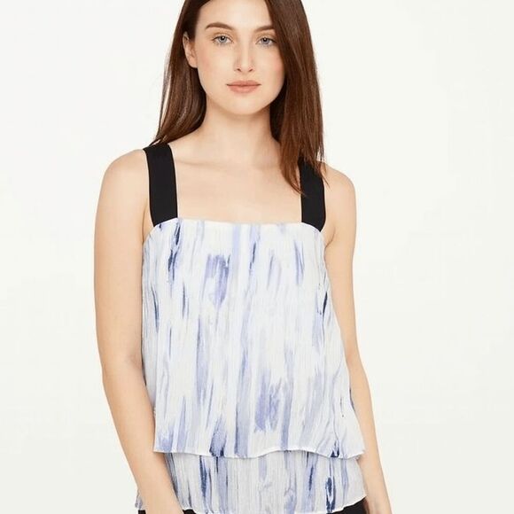 DKNY Women's Blue & Black Sleeveless Contrast Strap Crepe Blouse M - Picture 1 of 8